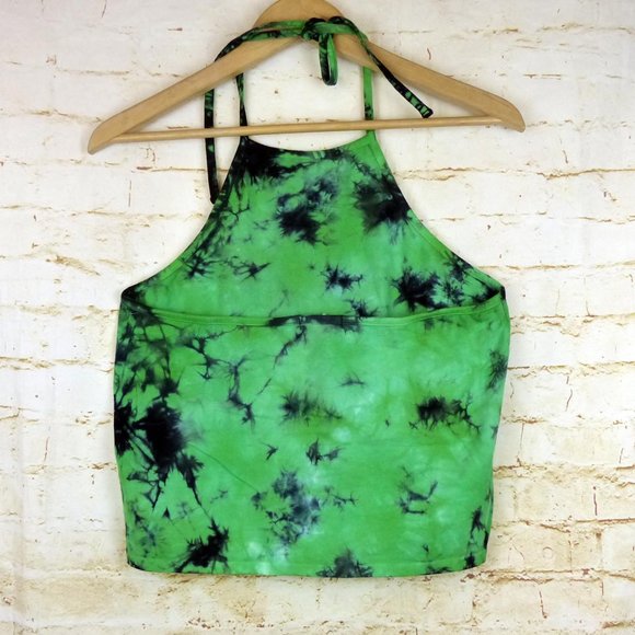 Hot Topic Alien Tie-Dye Halter Top Womens M Green Allergic To Humans Rave Kawaii - Picture 8 of 12